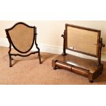 An early Victorian flame mahogany swing framed Dressing Table Mirror, with rectangular plate and two