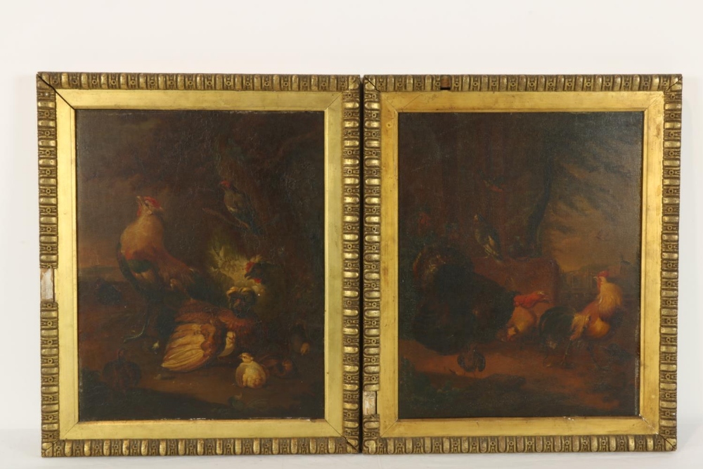 Follower of Jacob Bogdani (1660 - 1724) "Domestic and Exotic Birds near a Stately Home," and its