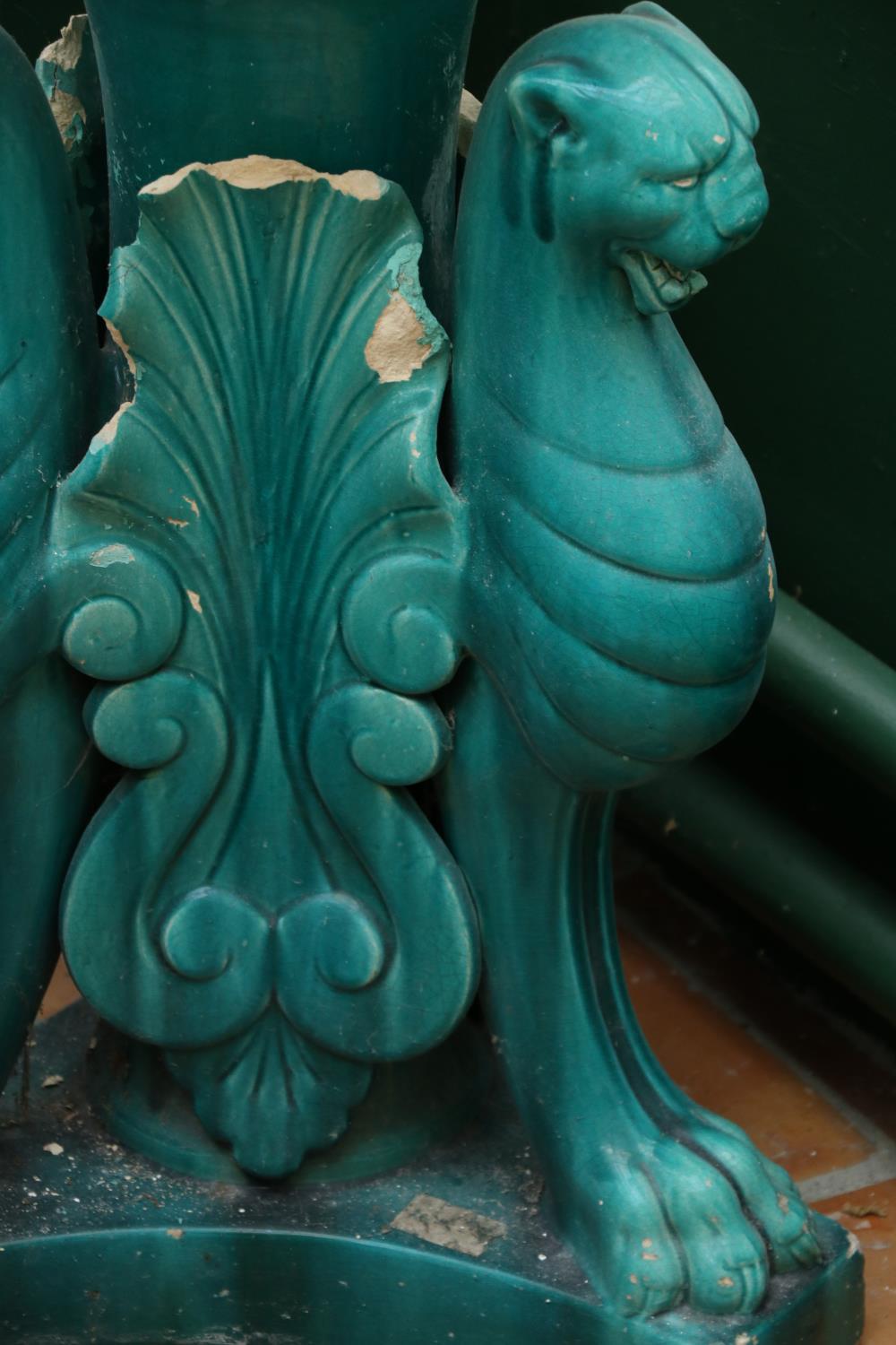 A pair of very large turquoise coloured glazed porcelain matching Urns and Stands, the urns with - Image 2 of 13