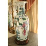 A pair of attractive large 19th Century Cantonese Famille Verte Vases, each decorated with