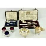 A Victorian silver Set, knife, fork, spoon and napkin, London c. 1858, in original case with label