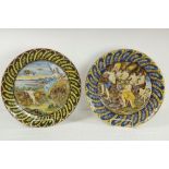 A good pair of large Castelli style Majolica Chargers,19th Century, each decorated with a