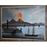 19th Century Italian School"Mondo Vessuvio" - Vesuvius Erupting, gouache, 16" x 22" (40cms x 56cms).