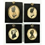 19th Century Irish SchoolA set of 4, oval Silhouette Profile Miniature Portraits, all female members