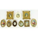 A collection of 20th Century miniature Portraits, 7 depicting Ladies and a pair of oval Still Life