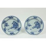 A pair of 18th Century blue and white Nanking Plates, decorated with floral and tressel border, each