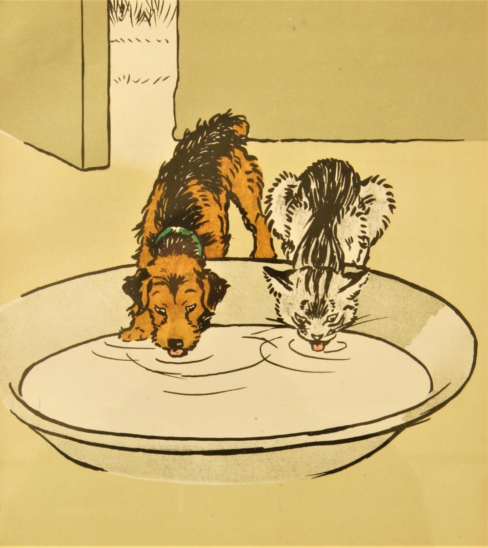 After Cecil Aldin "Best Friends," a Dog and a Cat at Play, an attractive set of 4 coloured Prints, - Image 3 of 5