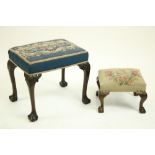 A rectangular Chippendale style mahogany Stool, with tapestry seat on cabriole legs and ball n' claw