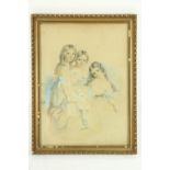 19th Century Irish School  Watercolour: Family Group Portrait "Henrietta, Mary & Emily," three