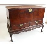 A very good Irish George III mahogany Mule Chest,with rectangular moulded lift top with vacant