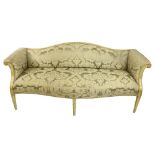 A fine George III period green painted and parcel gilt hump back Settee, with bow front on three