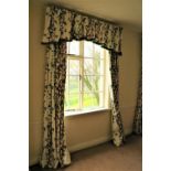 A pair of attractive cream ground floral decorated Curtains, with matching pelmets, approx. 8 1/2'