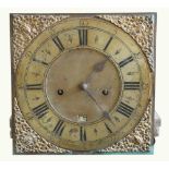 A rare 18th Century English Longcase brass Clock Face, 27cms (10 3/4") square, with date aperture,