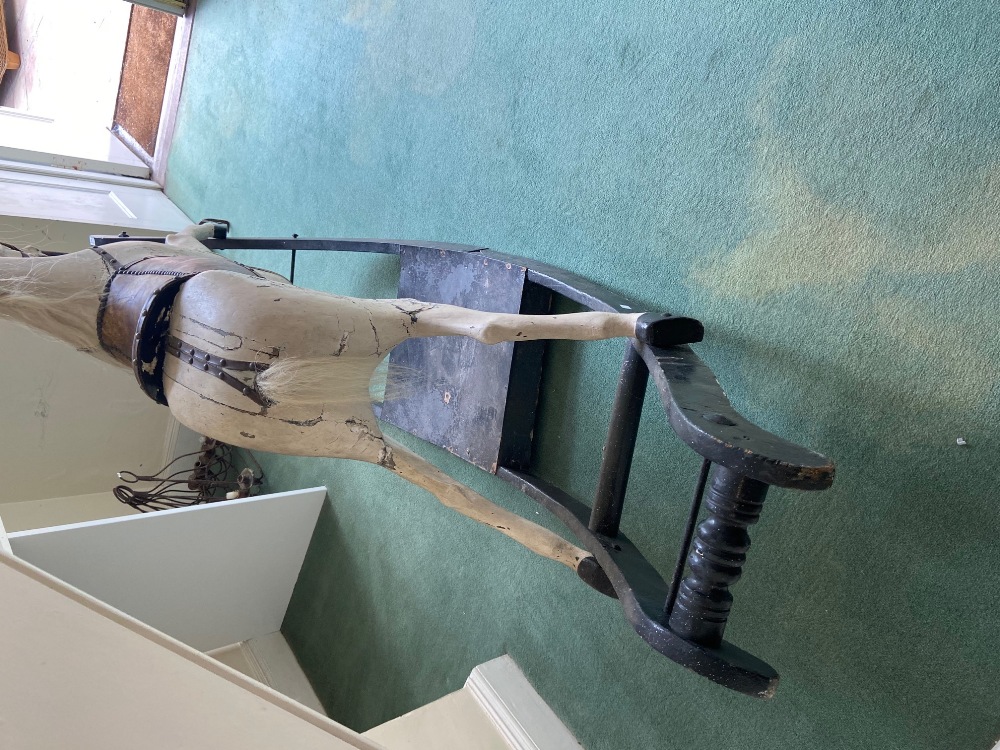 A good old Edwardian black and white painted wooden Rocking Horse, with leather saddle, 211cms (83") - Image 2 of 20