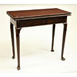 An 18th Century Irish mahogany fold-over Card Table, with rectangular top and plain frieze drawer on