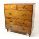 A Victorian mahogany and brass bound Military Chest, in two sections, the upper with one large and