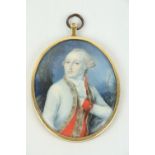 18th Century English SchoolMiniature Portrait of a Gentleman wearing a red waistcoat and grey jacket