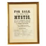 Co. Dublin Yachting interest: Poster - "For Sale The Cutter Yacht Mystic," Ten Tons (coppered) Built