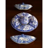 A 19th Century five piece blue and white porcelain Supper Set, probably Spode comprising oval centre