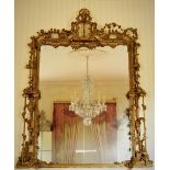 A large elaborate 19th Century gilt and gesso Overmantel Mirror, in the Chinese Chippendale style,