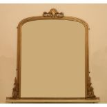 A Victorian gilt Overmantel Mirror, with shell crest and moulded frame, 155cms (61") high x