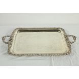 A large attractive two handled silver plated Serving Tray, with etched decoration, embellished