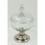 A 19th Century Irish "Waterford," glass Bowl and Cover, with finial, with an associated silver