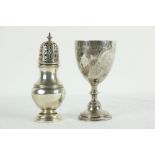 A heavy silver baluster shaped Castor Sugar Shaker, with pierced dome top, Chester 1932, 249