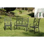 A suite of attractive Victorian Gothic style Garden Seat Furniture, comprising a two seater bench,