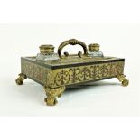 A late 18th Century French Boulle Desk Stand, of rectangular form with leaf cast handle, with two