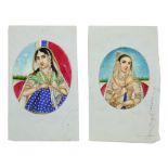 19th Century Indian School Miniatures: "The Favourite Wives of the Late Visey of Delhi," a pair of