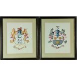 Watercolour "Coat of Arms, for Streatfield with the motto 'Data Fata Seguutus' and another Coat of