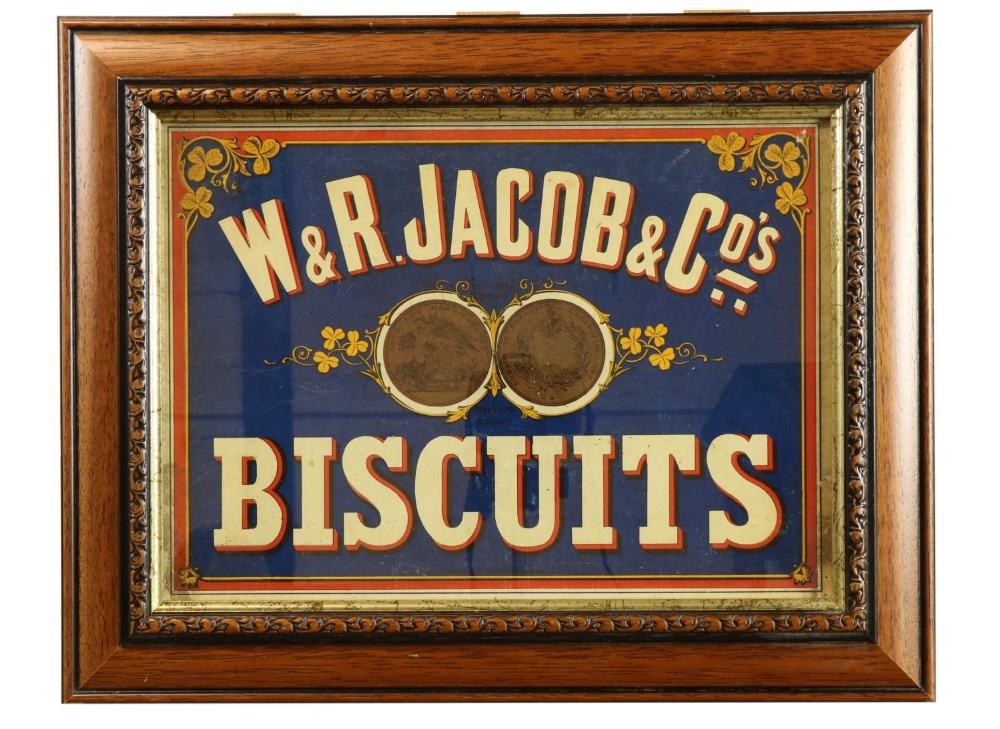 Advertising:  "W. & R. Jacob & Co's Biscuits," an original advertising board, approx.. 28cms x 39cms