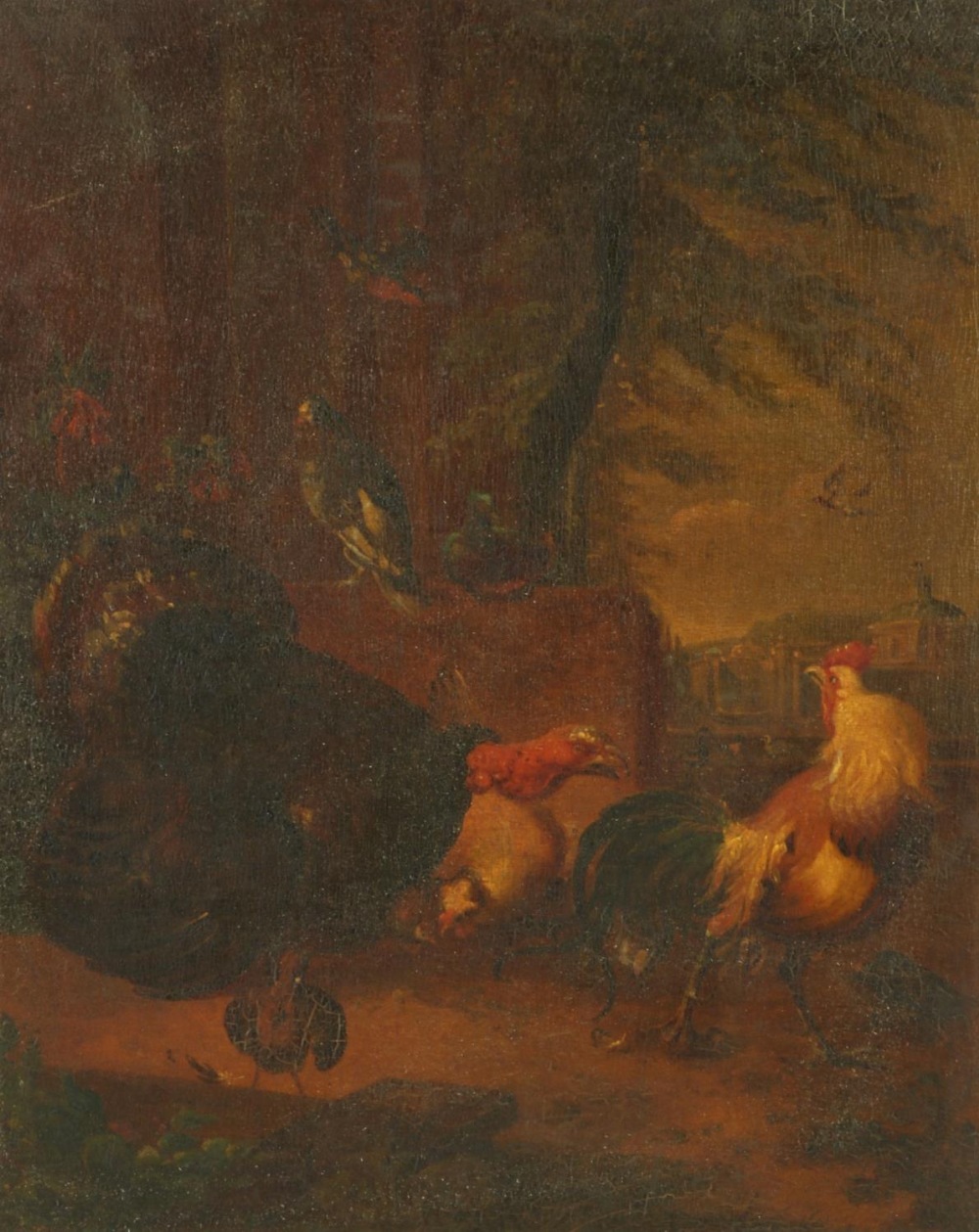Follower of Jacob Bogdani (1660 - 1724) "Domestic and Exotic Birds near a Stately Home," and its - Image 5 of 26