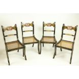 A set of 4 Regency period ebonised and parcel gilt Side Chairs, each crested top rail with two