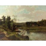 Abraham Hulk, Junior (British 1851 - 1922)"New Millford, Surrey," O.O.C., a large River Landscape,