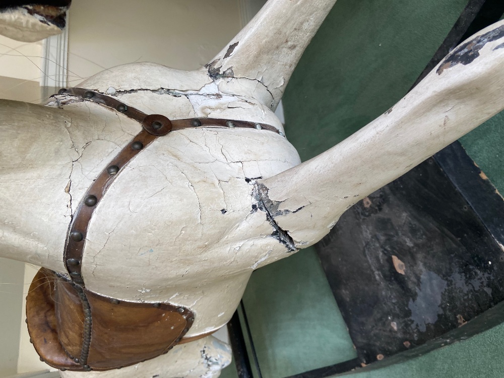 A good old Edwardian black and white painted wooden Rocking Horse, with leather saddle, 211cms (83") - Image 11 of 20