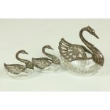 A garniture of three cutglass and silver mounted Bon Bon Dishes, in the shape of swans, including