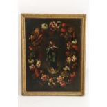 Attributed to Mario Nuzzi (1603 - 1673) Oval, "Madonna with floral garland" O.O.C., 38 1/2" x 29" (