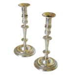 A rare pair of fine quality bright cut Irish Georgian silver Candlesticks, each with removable