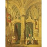 Samuel Prout, O.W.S. (1783 - 1852)Watercolour: Fine "Cathedral Interior Scene with Figures," 42cms x