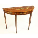 A George III mahogany demi-lune Side Table, profusely decorated with a centre urn issuing garlands