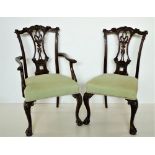 A good matched Harlequin set of 14 (11 + 3) carved Chippendale style mahogany Dining Chairs, each