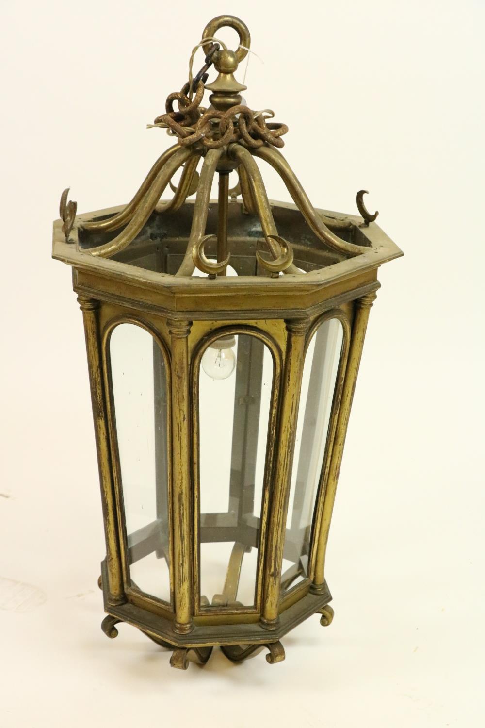 A very good and heavy 19th Century brass Hall Lantern, of tapering octagonal form with eight