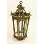 A very good and heavy 19th Century brass Hall Lantern, of tapering octagonal form with eight