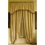Two pairs of high quality lined and inter-lined ivory ground Curtains, with matching painted pelmets