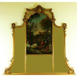 A very attractive carved giltwood Trumeau Mirror, the ornate frame with cartouche above an 18th