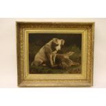 William Osborne, RHA,(1823 - 1901)"Rabbiting," O.O.C., depicting a terrier dog with his catch,