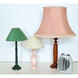 Three assorted electric Table Lamps, and an electric Fan Heater. (4)