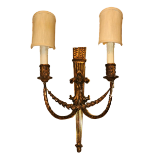 A pair of 19th Century giltwood two branch Wall Lights, decorated in the Adams taste with drape